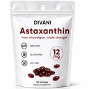 DIVENI Astaxanthin 12 mg, Antioksidant Supplement for daglig velvære, immun, øye og hud støtte, ikke-GMO, Glutenfri - 120 Softgels