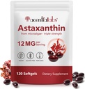 AIQIUSHA Astaxanthin Kosttilskudd 12 mg med kokosolje, 120 Softgels, 4 måneders forsyning | Triple Styrke Naturlig Astaxanthin fra Microalgae | Ikke-GMO, Gluten & soya Gratis