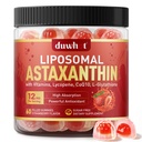 Liposomal Astaxanthin Gummies, Organic Astaxanthin 12mg Kosttilskudd med Lycopen, Glutation for kraftig antioksidant, Plus vitaminer og coQ10 for øye, hud og immun helse, sukkerfri, vegan, 60