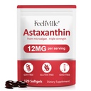 Astaxanthin kosttilskudd, Astaxanthin 12mg, 120 Softgels Antioksidant Astaxantina Supplement for øye, hud, felles og immun helse, støtter intern sirkulasjon og hjerte helse, ikke-GMO og ingen gluten