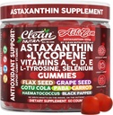 Rene Nutraceuticals AstaZen Astaxanthin Gummies 12 mg - med Lycopen, Vitaminer A C D E, L-Tyrosin & Selenium - Antioksidant støtte Gummies - 60 greve
