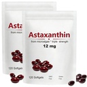 2pack Astaxanthin 12 mg, 120 Softgels, Maks styrke antioksidant med kokosolje, naturlig formel, høy absorpsjon for øye og hud støtte, naturlig formel, ikke-GMO, Glutenfri