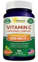 aSquared ernæringsvitamin C Liposomal Complex - 1500mg Supplement - 180 kapsler - høy absorpsjon VIT C askorbinsyre piller - støtter immunsystem og kollagen helse - 90 Serveringer