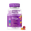 SmartyPants Toddler Multivitamin Gummies, Omega 3 (DHA/EPA), Vitaminer D3, C, Vitamin B12, B6, A, K & Sink, Biotin, Glutenfri, Tre Fruit Flavors, 60 Count (30 dagers forsyning)
