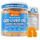 Cod Liver Oil Gummies 1000mg for barn og voksne - w/Omega 3 (EPA & DHA), Vitaminer A, D3 & K2 - Cod Liver Oil Omega 3 Gummies for immun, hjerne og kognitiv støtte, sukkerfri, oransje flavor, 120Cts
