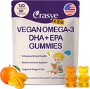 Omega 3 Gummier for barn og tenåringer - Sugar Free Omega DHA & EPA Supplement Gummi for barn Hjerne og immunitet - Ingen fisk Burps, Vegan - 120 Gummies