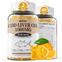 Cod Liver Oil 1000mg Gummies for voksne og barn, med vitamin A & D3 - Omega 3 Fish Oil Supplement - DHA 360mg & EPA 240mg for hjernen, bein, øye og immun helse, sukker gratis, 120 count