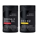 Sports Research® Multivitamin Pack - Omega-3 Krill olje 500mg w/Cholin, Fosfolipider & Astaxanthin og vitamin K2 & Vegan D3 5000iu med kokos MCT olje - ikke-GMO · Glutenfri