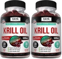 Kaya Naturals - Antarctic Krill Oil 500mg med Omega 3, EPA, DHA, Fosfolipider & Astaxanthin Supplement - Brain & Helse Vitamin - Anti Aging Supplement - 30 Count Softgels (Pack of 2)
