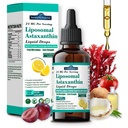 Liposomal Astaxanthin 24 mg flytende dråper, 11-i-1 Antioksidant med MCT olje, Lykopen & økologisk kokosnøttolje, frisk mikroalgae kilde, støtter øye hud felles helse for kvinner og menn, sitron flavors