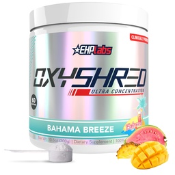 EHP Labs OxyShered Pre Workout pulver - Preworkout pulver med L Glutamin & Acetyl L karnitin, energiforbedret drikke - Bahama Breeze / Beach, 60 serveringer