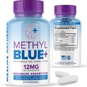 MAXLIFE NATURALS ren metylenblå kapsler, Ultimate metylen blå farmasøytisk grad 12 mg - 60 kapsler med vitamin C Ester & NAC Glycine, støtter cellular & kognitiv funksjon, laget i USA