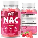 NAC Gummies Sukker-fri, N-acetyl Cysteine NAC Supplement 1000mg for antioksidanter, immun støtte, ikke-GMO, Glutenfri, Vegansk - bringebær Flavor, 60 Gummies