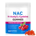 Daiasns NAC Gummies for voksne og barn 1000mg - Chewable NAC Supplement N-Acetyl Cysteine støtter Lung & Liver Detox, Antioksidant og immunforsvar, Strawberry Flavor 60 Count