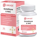 OMOGS Glutation & NAC Supplement, med vtamin B & Selenium, støtter leverhelse, cellulære, antioksidant, energiproduksjon og immunforsvar, Vegan & Glutenfri, 90 Veg Kapsler.