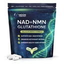 NMN + L-Glutathione Supplement – NAD+ Støtte, Mitochondrial Energi & Antioksidant Forsvar med CoQ10, NAC, PQQ & Alpha Lipoic Acid – 120 Kapsler. Påfyllspakke