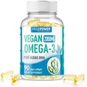 Vegan Omega-3 Algae DHA Kosttilskudd - 2000mg Algae Olje, Plantebasert prenatal Algal DHA, 90 Carragenean Free Softgels -Stainable Fish Oil Alternative støtter hjerne, hjerte, øyne, felles helse
