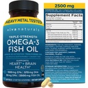Triple Styrke Omega 3 Fiskeolje Supplement for menn og kvinner – 2500 mg høy potens, lett å absorbere re-esterifisert triglycerid Form, pescatarisk-vennlig DPA EPA DHA Omega 3 Supplement, 180 Softgels