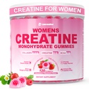 Kreatin for kvinner, Kreatin Monohydrat Gummier med kollagen, BCAA, L-karnitin & Taurin, Jordbær Flavor, Energi Kreatin Supplement for muskelstyrke, Energiforsterkning, Sukkerfri, 120 greve