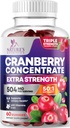 Cranberry Gummies 50:1 Cranberry Extract - Urin Tract Support laget med 25 000 mg, hjelper rengjøring og beskyttelse, Cran Berry Gummy Supplement + Vitamin C, Chewable Cran piller for kvinner - 60 Gummies