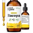 Wild & Organic Bacopa Tinktur - Støtter rolig, fokus, klarhet - Bacopa Monnieri Supplement Væske - alkoholfrie dråper med Brahmi Extract - Vegansk, sukkerfri - 2-måneders Supply - 2 fl oz