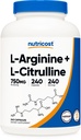 Nutricost L-Arginine L-Citrulline Complex 750 mg, 240 kapsler - Ikke-GMO