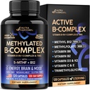 Vitamin B kompleks metylert - B-kompleks med metylfolat & B12 - Biotilgjengelig for menn og kvinner - 9-i-1 metylert multivitamin - energi, hjerne og mood - vegan - laget i USA - 120 kapsler, en / dag