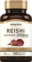 Piping Rock Reishi Mushroom Kapsler | 2500mg | 100 piller | Standardisert Herbal Extract Supplement | med Ganoderma Lucidum | Ikke GMO, Glutenfri