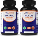 Vitamatic 2 Pakker MCT oljekapsler 3000 mg per servering - 180 Softgels - fra kokosolje - inneholder 55% kaprylsyre C8 og 40% capricsyre C10 (Total 360 Softgel)