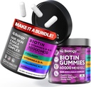 Biotin Hårvekst Bundle - Biotin Vitaminer & Keratin Kapsler + Hår Gummies med collagen & Astragalus - Håret Hud Nails Vitaminer for kvinner og menn ® 60 Caps + 60 Gummies
