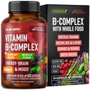 Vitamin B-kompleks - B1 B2 B3 B3 B5 B6 B6 Biotin B12 5-MTHF - Astragalus og hele matblanding - Energi, Metabolisme og hjerne - Vitaminer B for kvinner og menn - laget i USA - 60 Kapsler, 60 dagers forsyning