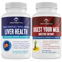 TRUTHENTICS Lever Helse og Digestive Enzymes Bundle - Støtte for Liver Cleanse Detox, Digestion, Nærende Absorpsjon, Av og til Gas og Bleating - Glutenfri, Ikke-GMO