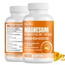 Magnesium Glycinate Supplement Softgels, Magnesium Glycinate 400 mg med sink, vitamin B6, C, D3, ren magnesium for søvn, rolig, muskel, energi, hjerte støtte - 60 vegansk kapsler for kvinner og menn