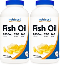 Nutricost Fish Oil Omega 3 Softgels med EPA & DHA (1000 mg Fish Oil, 560 mg Omega-3), 240 Softgels, Ikke-GMO, Glutenfri. (Pack of 2)