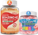 Sukkerfri vitamin C + D3 + Zink Gummies for voksne 50+ & kalsium + D3 & Magnesium fylte gummer for barn 4+