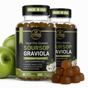 Soursop Leaves & Soursop Fruit Gummies - 3000mg Soursop Extract - 2 Pack Graviola Supplement - Soursop Fruit and Leaf - 120ct - Sukkerfri - Glutenfri - Ikke-GMO - Vegan Vennlig