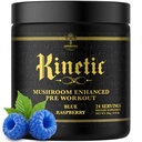 Ambrosia Kinetic Økologisk Preworkout, Mushroom forbedret naturlig pre trening kosttilskudd, Nootropic Superfood pulver for energi (blå bringebær)