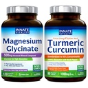 Innfødt vitalitet Magnesium Glycinat & Turmeric Bundle, høy absorpsjon, felles, Muskel & Nerve Helse, Svart Pepper Extract, Bundle & Lagre, 120 Kapsler & 90 Kapsel
