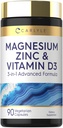 Carlyle Magnesium Sink og vitamin D3 | 90 Kapsler |i-1 Avansert Formel | Vegetarisk, Ikke-GMO og Glutenfri