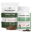 Ekte Mushrooms Tyrkia Tail pulver for mennesker (45 Serveringer) & Tyrkia Tail for Kjæledyr (90ct) - pulver og kapsler Bundle for immunsupport - Vegan, ikke-GMO, kornfri, Glutenfri