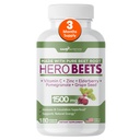 Gade ernæring Hero Beets - Beet Root Capsules 1500mg - Økologisk Beet Root pulver + vitamin C sink, Elderberry, Pomegranat, Grape Seed Extract - 3 måneders forsyning