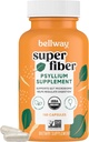 Bellway Super Fiber Capsules - USDA Organic Psyllium Husk Capsules - Daglig Psyllium Husk Fiber Supplement for Digestive helse og regelmessighet - Plant Basert, Ikke-GMO, Kosher - 160 Kapsler