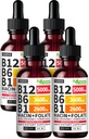 (4 Pakke) Vitamin B12 og B6 Flytende dråper, B12 Sublingual Vitamin B Complex - B 12 Vitamin 5000mcg - B12 Methylcobalamin for energi, hjerne og hjerte støtte med 27 200 mhg, bringebær, 80 serveringer