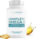 PUREHEALTH RESEARCH Complete Omega 3 Fish Oil Softgels - Omega-3 Fatty Acid Kosttilskudd - EPA DHA Supplement - Ikke-GMO- 90 Myke Gels
