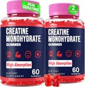 Kreatin Monohydrat Gummies for kvinner og menn, Taurin & B6, Chewable Creatina Pre Workout Gummies for Max styrke og muskelvekst, energi, utholdenhet, Kreatin for menn og kvinner - 2 flasker
