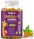 NuBest Omega 3 Gummier for barn og tenåringer med Flaxfrøolje | Støtter hjernevekst, mental klarhet, fokus og øye helse | Ingen lagt til sukker | Orange Flavor | 60 Premium Vegansk Gummies | 1 måned Supply
