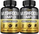 Satoomi 10in1 Mushroom Complex Kosttilskudd Kapsler - 4 måneders forsyning - Blander med Lions Mane, Cordyceps, Reishi, Chaga, Maitake, Shitake og andre - 2 pakker 60 Kapsler