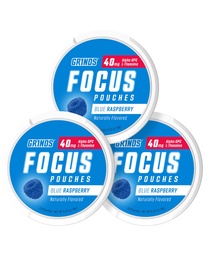 GRINDS Focus Pouches - naturlig flavored med nootropiske ingredienser - Inneholder alfa GPC og L-Theanine, sukker-fri - 3 pakke, 18 poser per kan - Blå bringebær