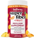 Bellway Super Fiber Powder + Frukt, Sukkerfri organisk Psyllium Husk pulverfiber Supplement for regelmessighet, Bloating Relief & Digestive Helse, Plantebasert, Fruit Punch (50 Serveringer)