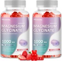 Magnesium Glycinate Gummies 1000mg - sukker gratis magnesiumkalium Supplement med vitamin D, B6, CoQ10 for rolig mood og søvn støtte - 120 Jordbær Gummier